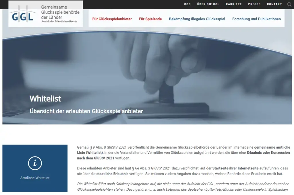 Amtliche GGL-Whitelist mit Aktualisierungsdatum als Grundlage für die Prüfung einer deutschen Glücksspielerlaubnis